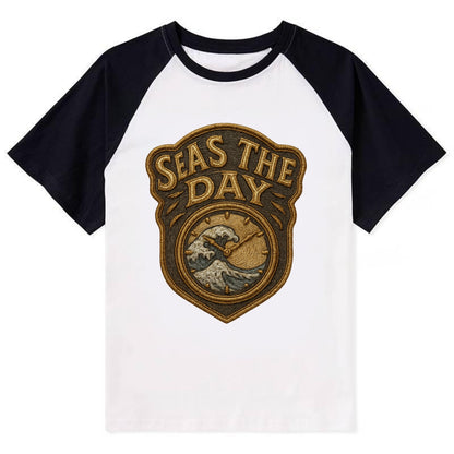 Seas The Day  - Contrast Raglan T-shirt - Black