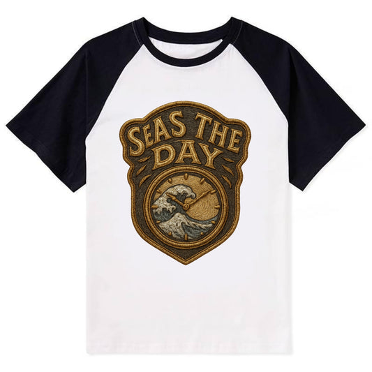Seas The Day  - Contrast Raglan T-shirt - Black
