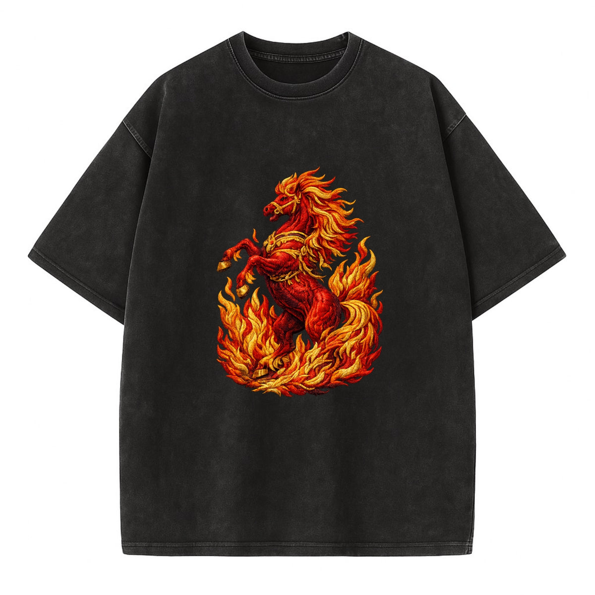VICTORY BLAZE | Triumphant rearing horse in flames | Achievement celebration | - Vintage T-shirt - Black