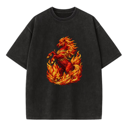 VICTORY BLAZE | Triumphant rearing horse in flames | Achievement celebration | - Vintage T-shirt - Black