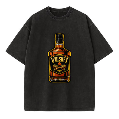 WHISKEY BOTTLE - bourbon bottle in amber and gold , spirits connoisseur - Vintage T-shirt - Black