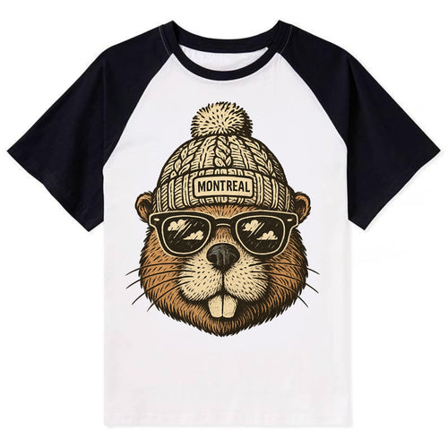 Montreal Beaver wearing Montreal beanie - Contrast Raglan T-shirt
