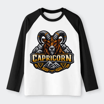 CAPRICORN GOAT - mountain goat in brown and gray , earth sign - Raglan Long Sleeve T-Shirt - Black