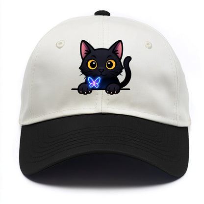 Midnight the black cat blowing a glossy bubblegum bubble while peeking. - Two Tone Cap - Black