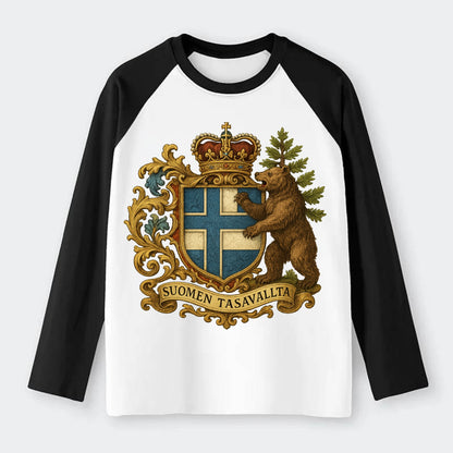 Finland Brown Bear Emblem - Raglan Long Sleeve T-Shirt - Black