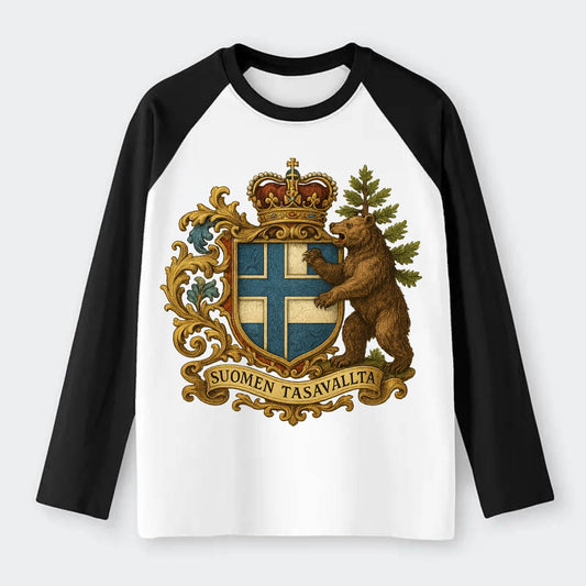 Finland Brown Bear Emblem - Raglan Long Sleeve T-Shirt - Black