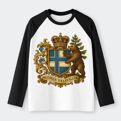 Finland Brown Bear Emblem - Raglan Long Sleeve T-Shirt