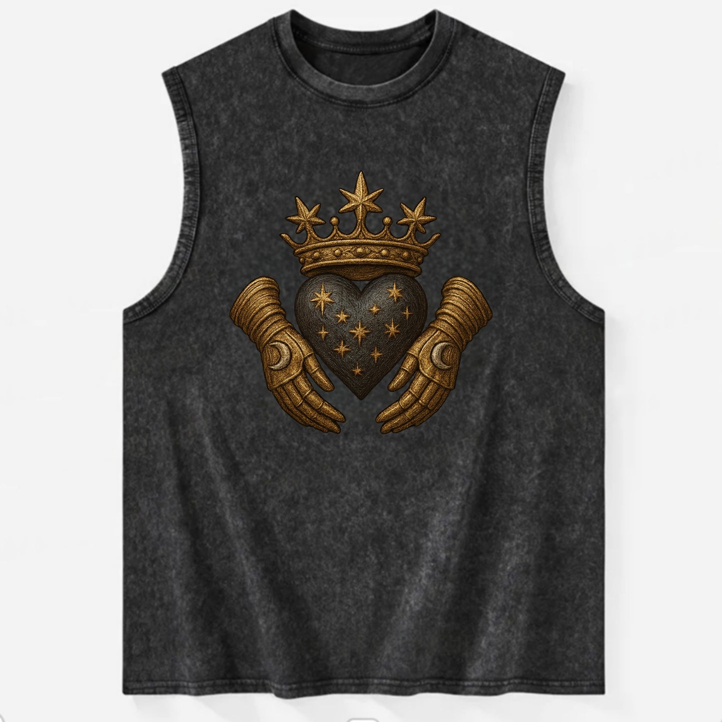 Ice crystal crown framing a frosted heart with fur-trimmed winter hands - Vintage Washed Tank - Black