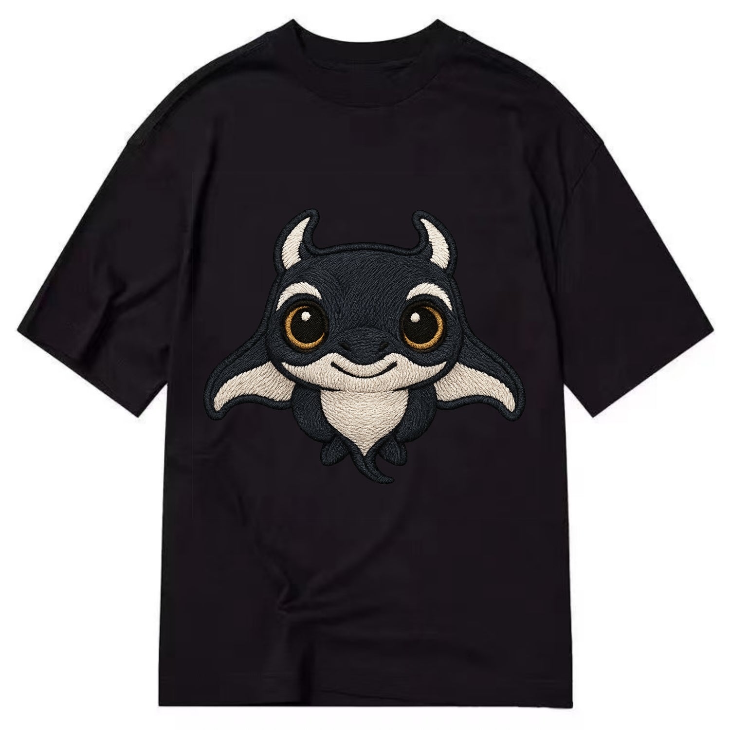 Baby Manta Ray - dark with white markings, cephalic fins, gentle eyes, - Classic T-shirt - Black