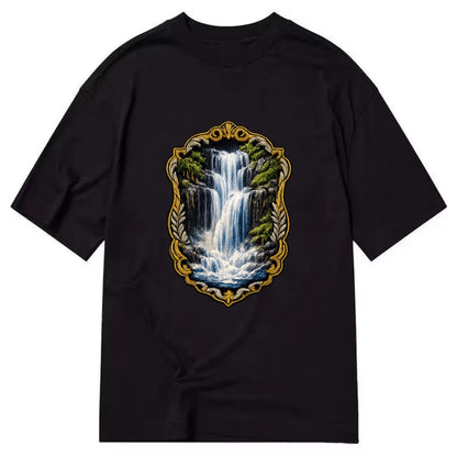 WATERFALL CASCADE - falling water with mist in blue and white , nature wonder - Classic T-shirt - Black