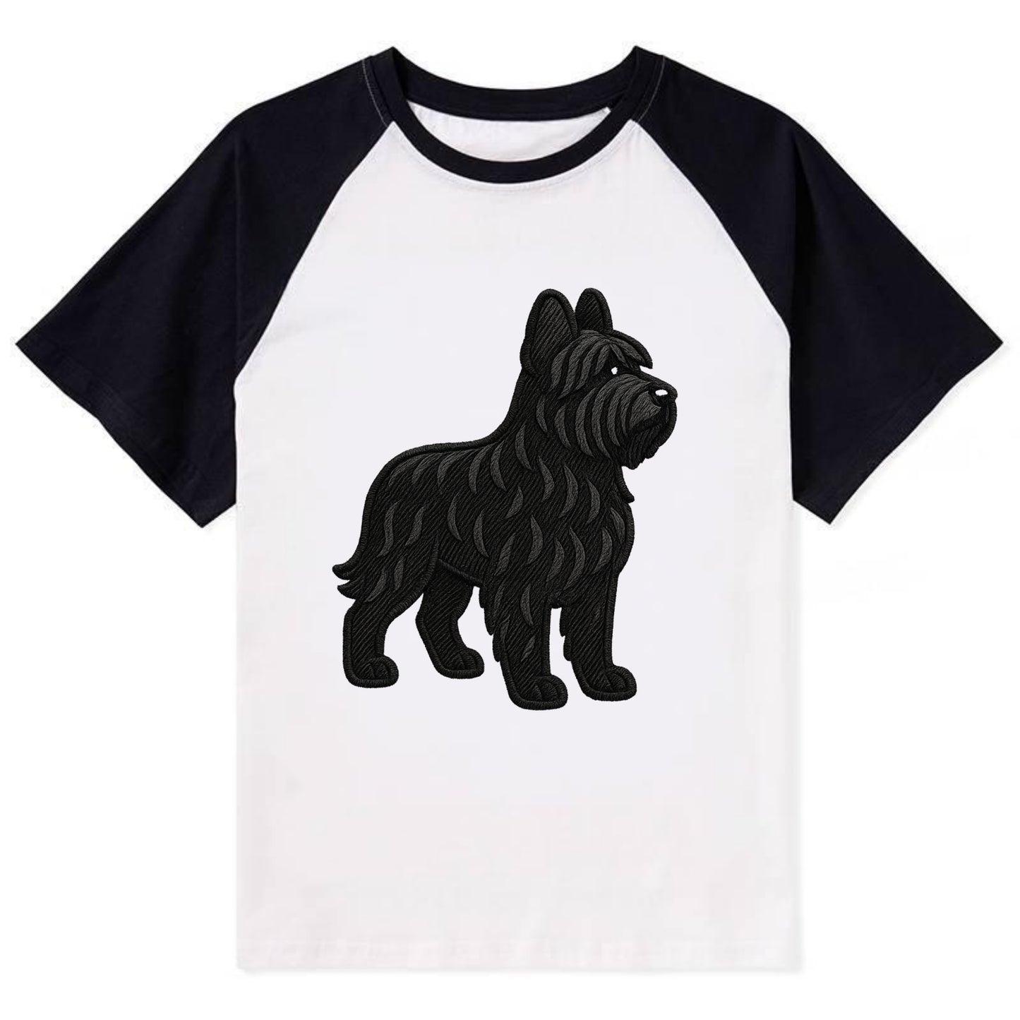 Briard - Black wavy coat embroidered herding pose - Contrast Raglan T-shirt - Black