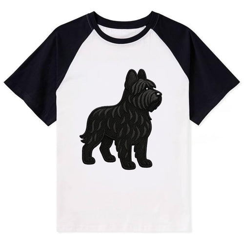 Briard - Black wavy coat embroidered herding pose - Contrast Raglan T-shirt