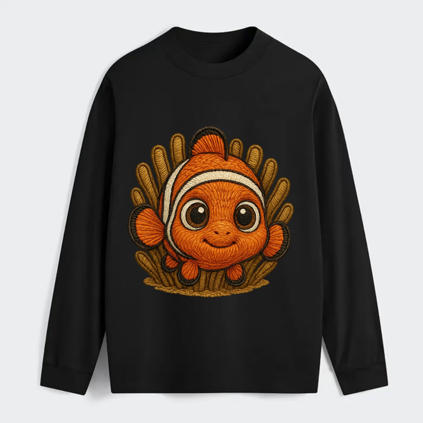 Baby Clownfish - orange with white stripes, big round eyes, - Classic Long Sleeve Shirt - Black