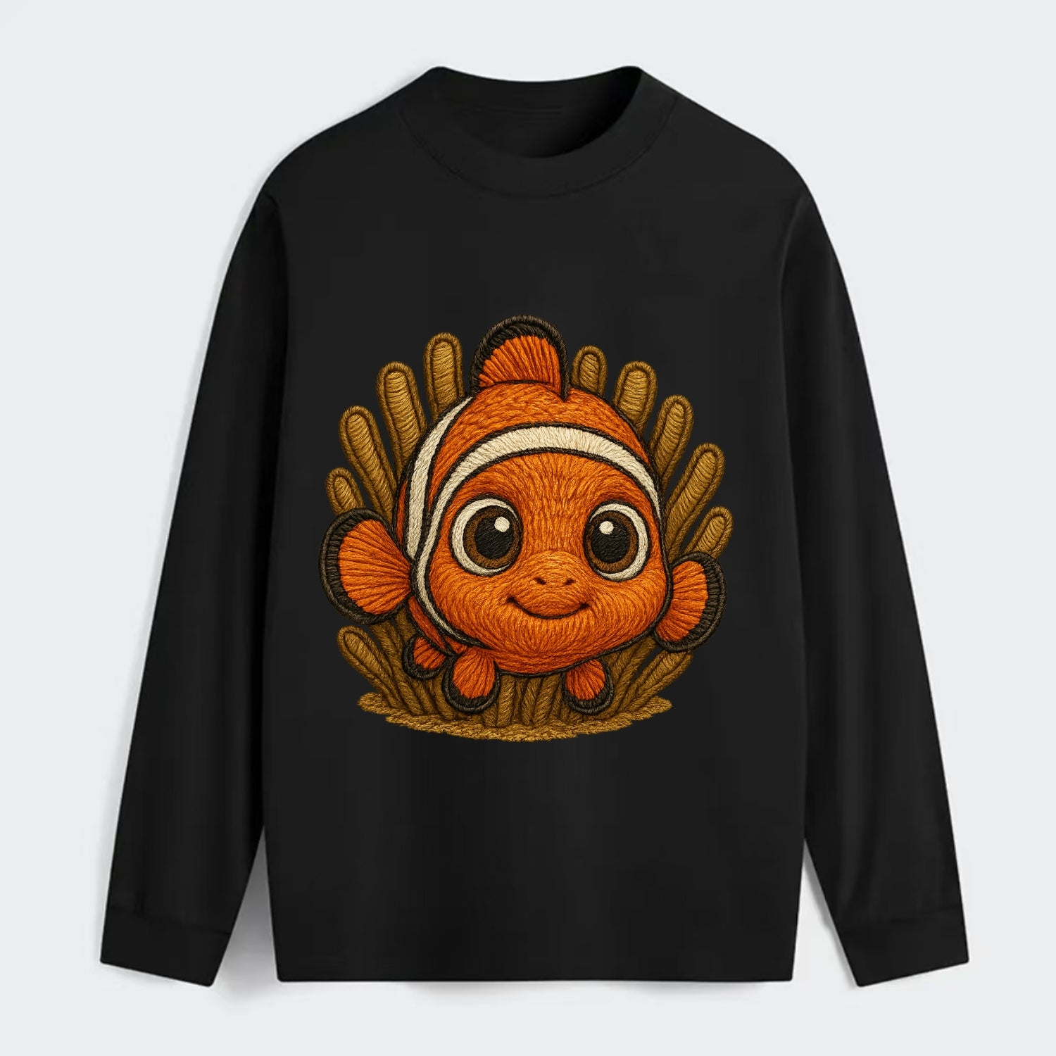Baby Clownfish - orange with white stripes, big round eyes, - Classic Long Sleeve Shirt - Black