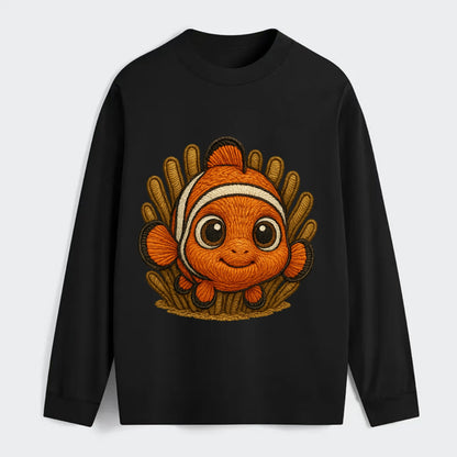 Baby Clownfish - orange with white stripes, big round eyes, - Classic Long Sleeve Shirt - Black