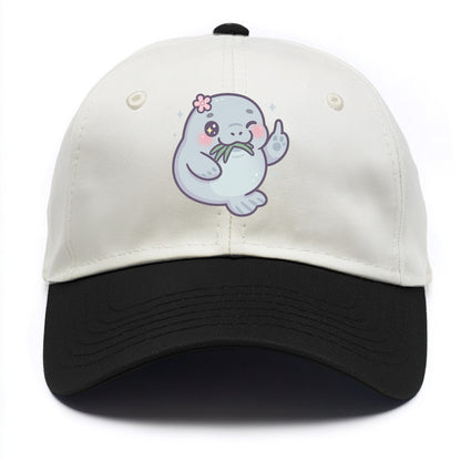 chubby manatee munching on seagrass, one flipper raised with sass - Two Tone Cap - Black