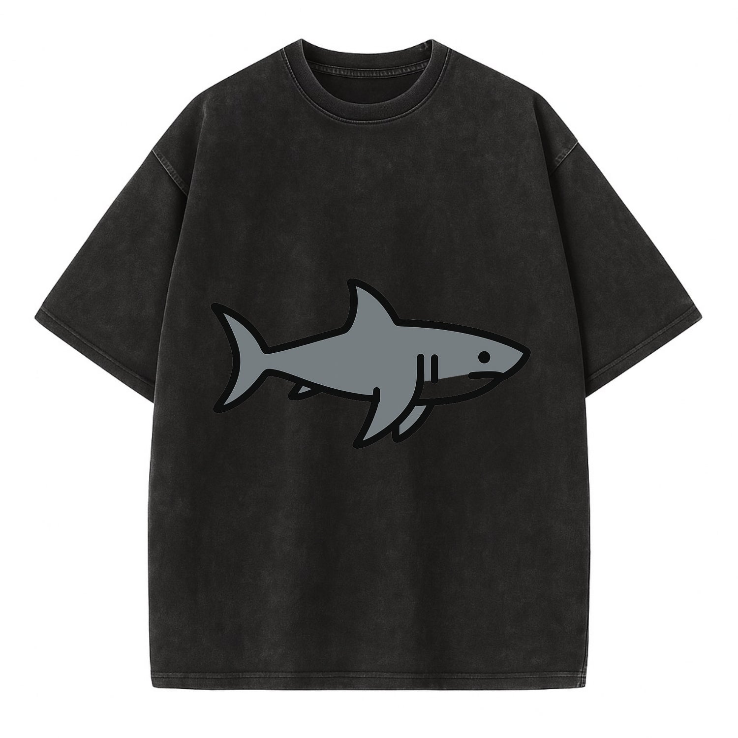 Great White Shark - Gray predator flat side profile - Vintage T-shirt - Black