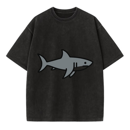 Great White Shark - Gray predator flat side profile - Vintage T-shirt - Black