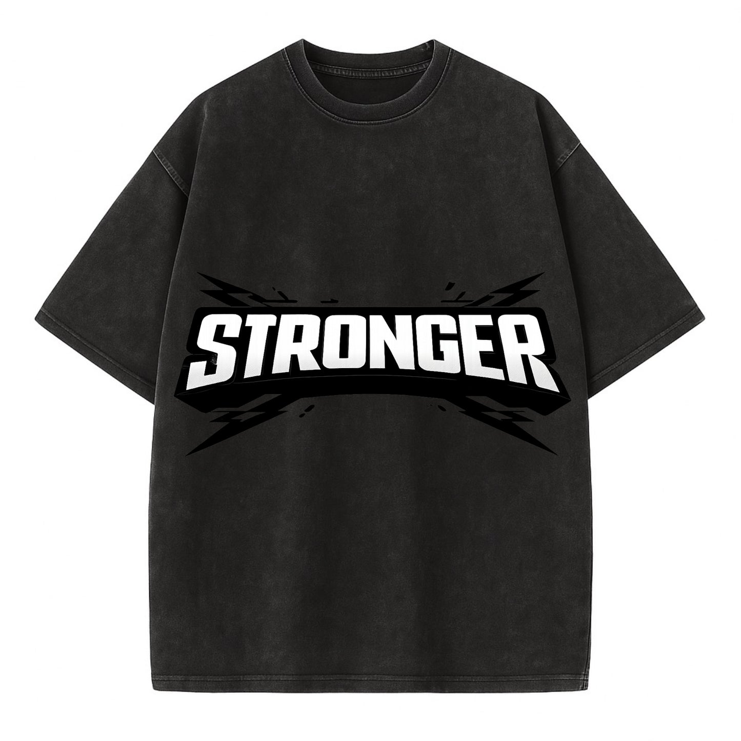Bold typography design - "STRONGER" - getting better, building power - Vintage T-shirt - Black
