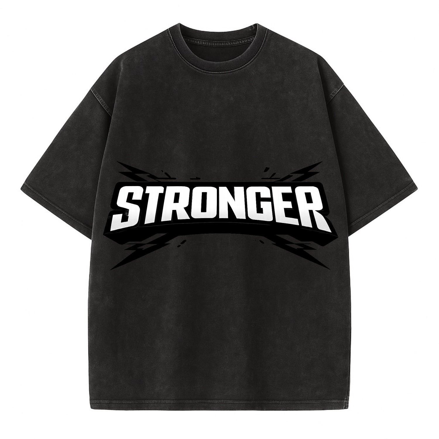 Bold typography design - "STRONGER" - getting better, building power - Vintage T-shirt - Black