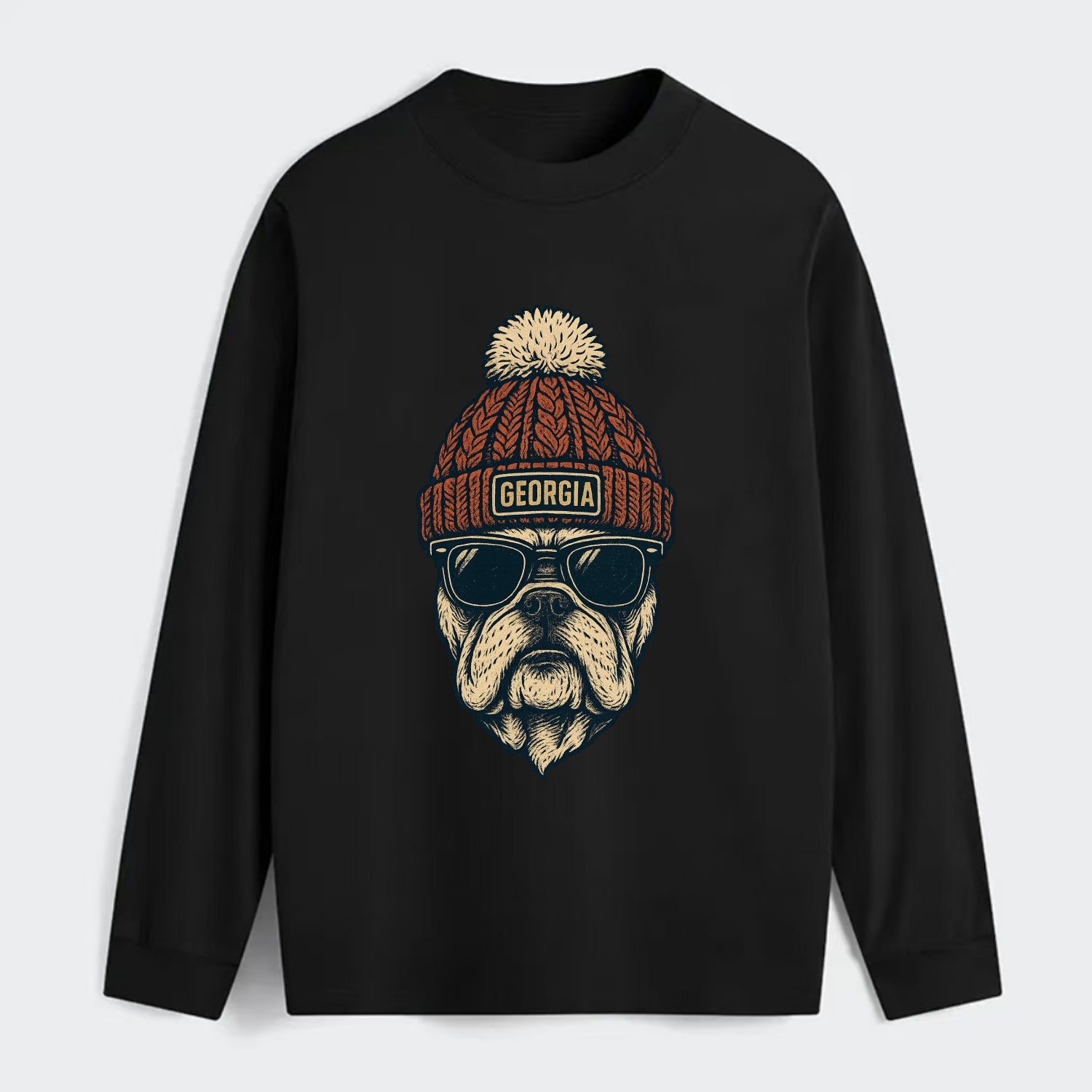 Athens Bulldog wearing Georgia beanie wi - Classic Long Sleeve Shirt - Black