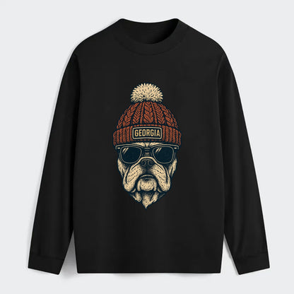 Athens Bulldog wearing Georgia beanie wi - Classic Long Sleeve Shirt - Black