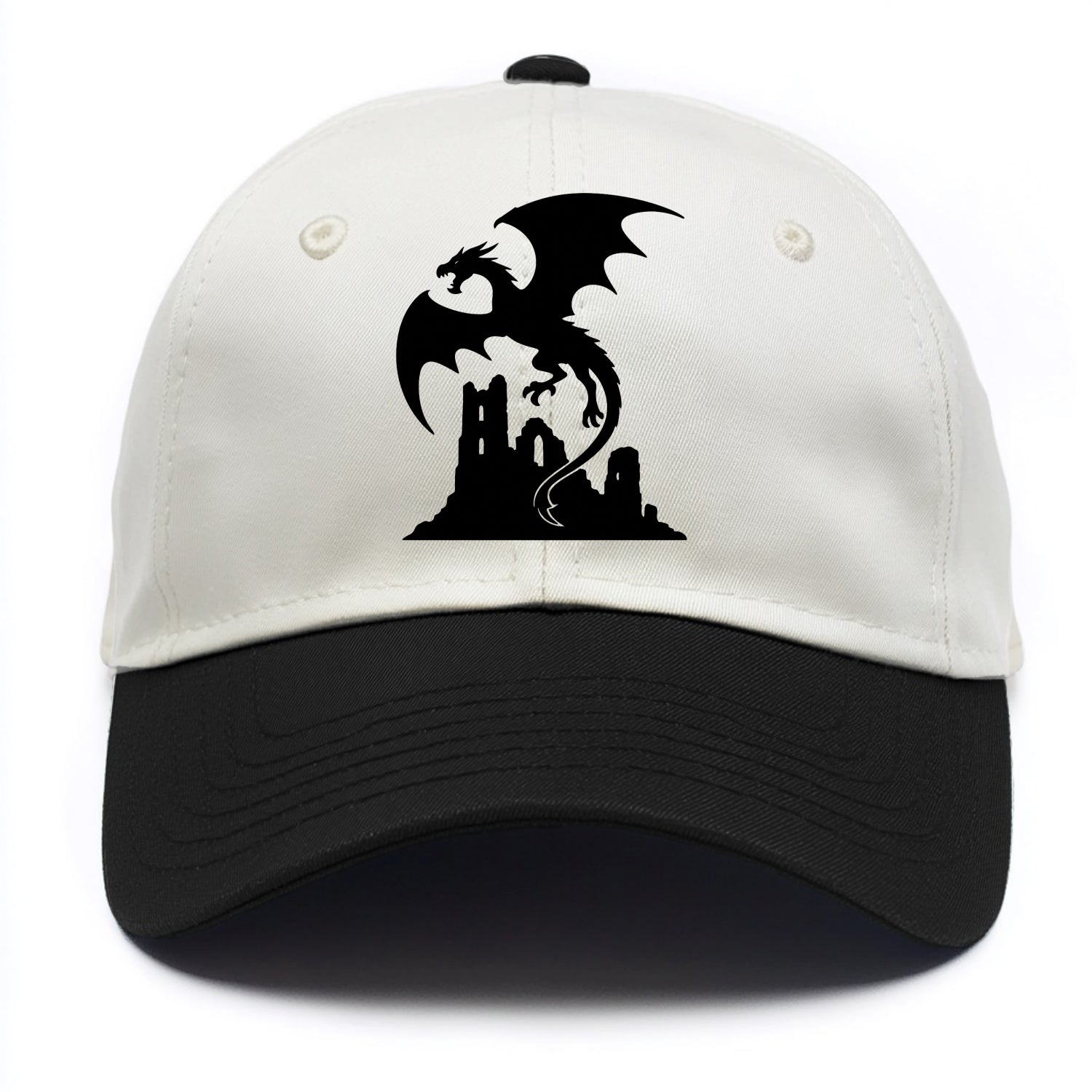Dragon flying over castle ruins - Two Tone Cap - Black