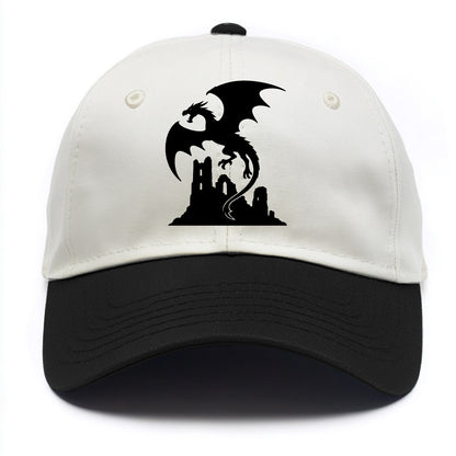 Dragon flying over castle ruins - Two Tone Cap - Black