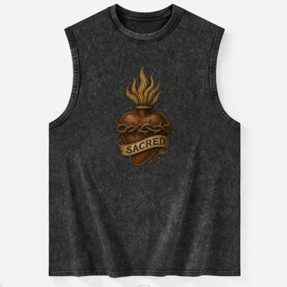 Sacred Heart  - Vintage Washed Tank - Black