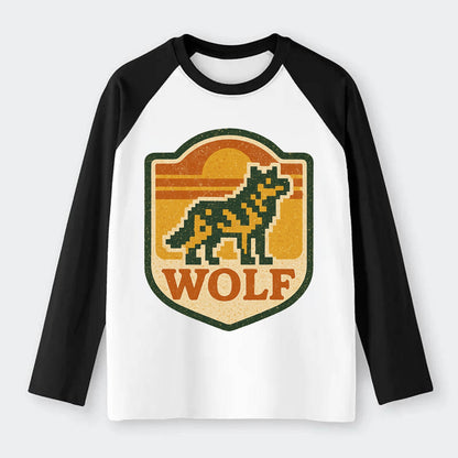 Digital Pixel Wolf  - Raglan Long Sleeve T-Shirt - Black