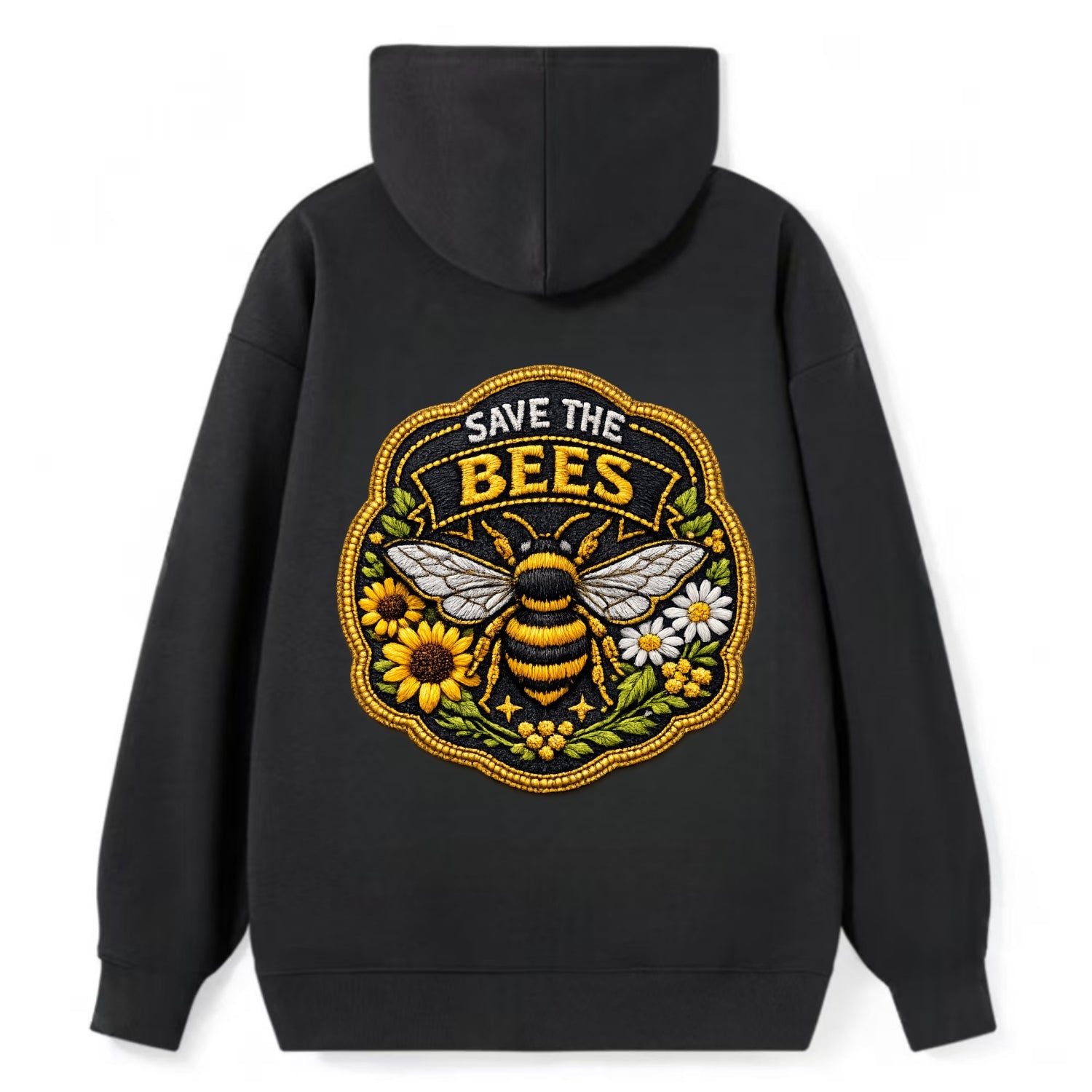 SAVE THE BEES - bee with flowers in yellow , pollinator protection - Classic Pullover Hoodie - Black