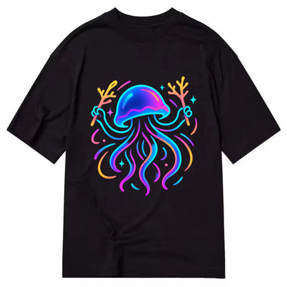 Jellyfish conducting a glow orchestra using coral batons in deep ocean concert - Classic T-shirt - Black