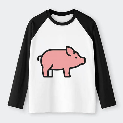 Pig - Pink farm pig flat side profile - Raglan Long Sleeve T-Shirt - Black