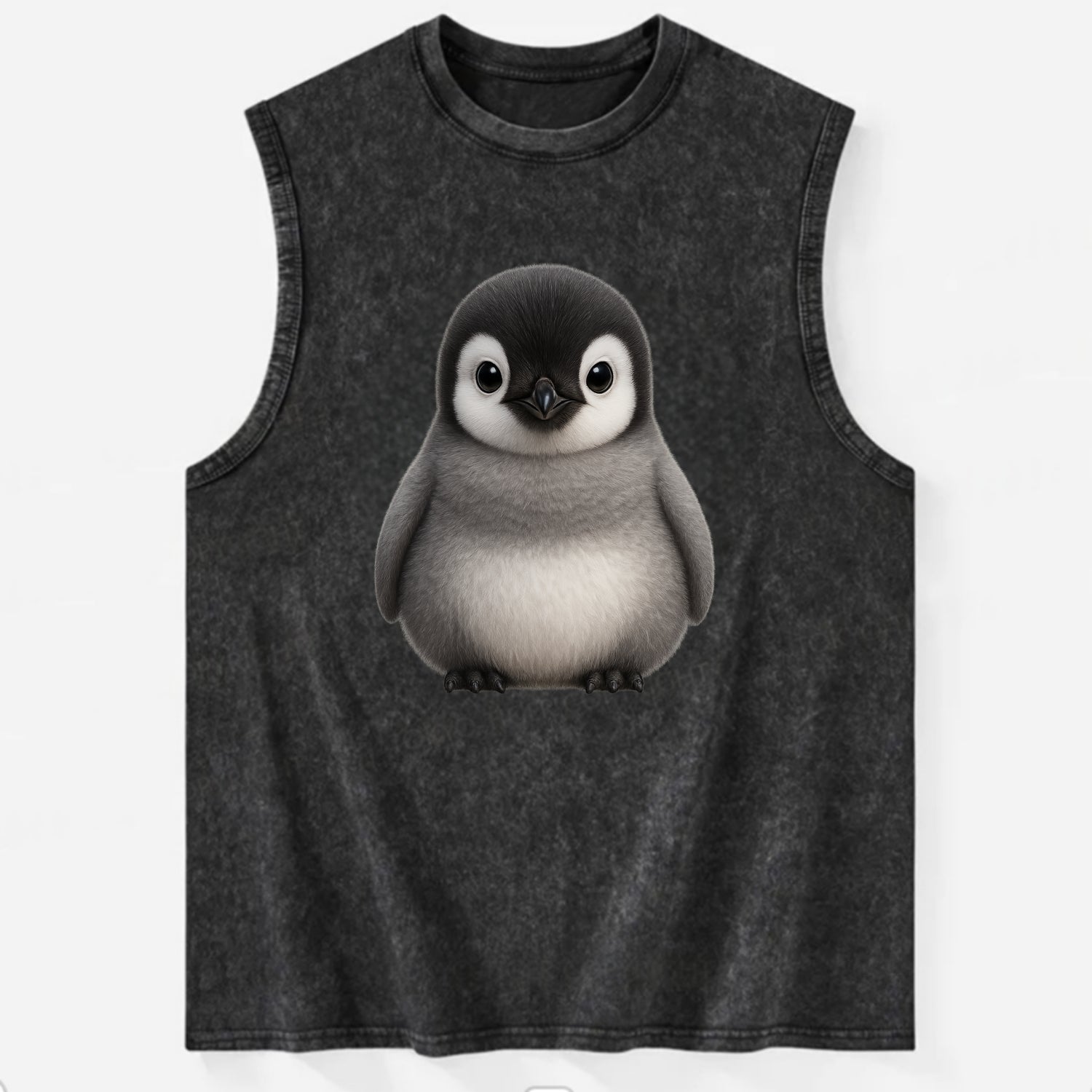 Baby Adelie Penguin - black and white, round body, curious eyes, - Vintage Washed Tank - Black