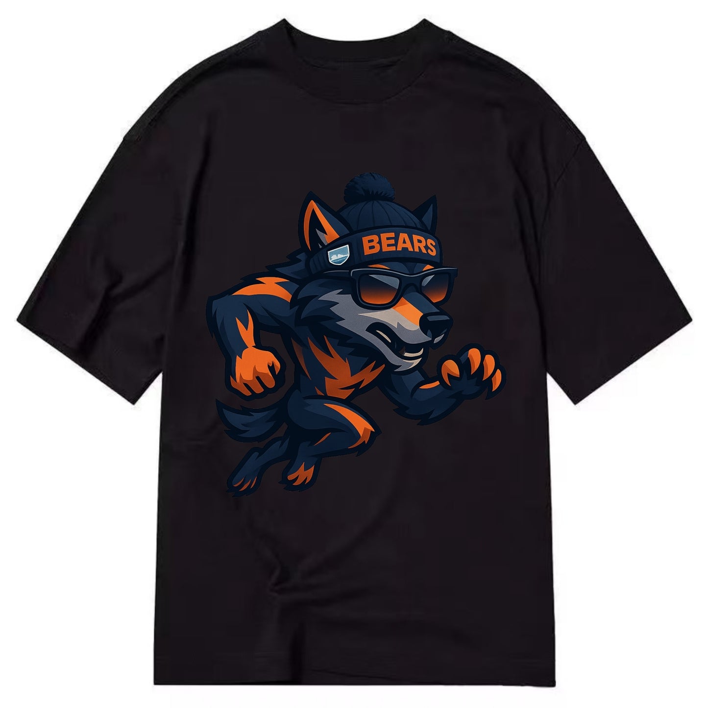 Chicago Wolf wearing Bears beanie with Lake Michigan patch and wayfarer sunglasses - Classic T-shirt - Black