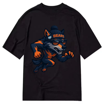 Chicago Wolf wearing Bears beanie with Lake Michigan patch and wayfarer sunglasses - Classic T-shirt - Black