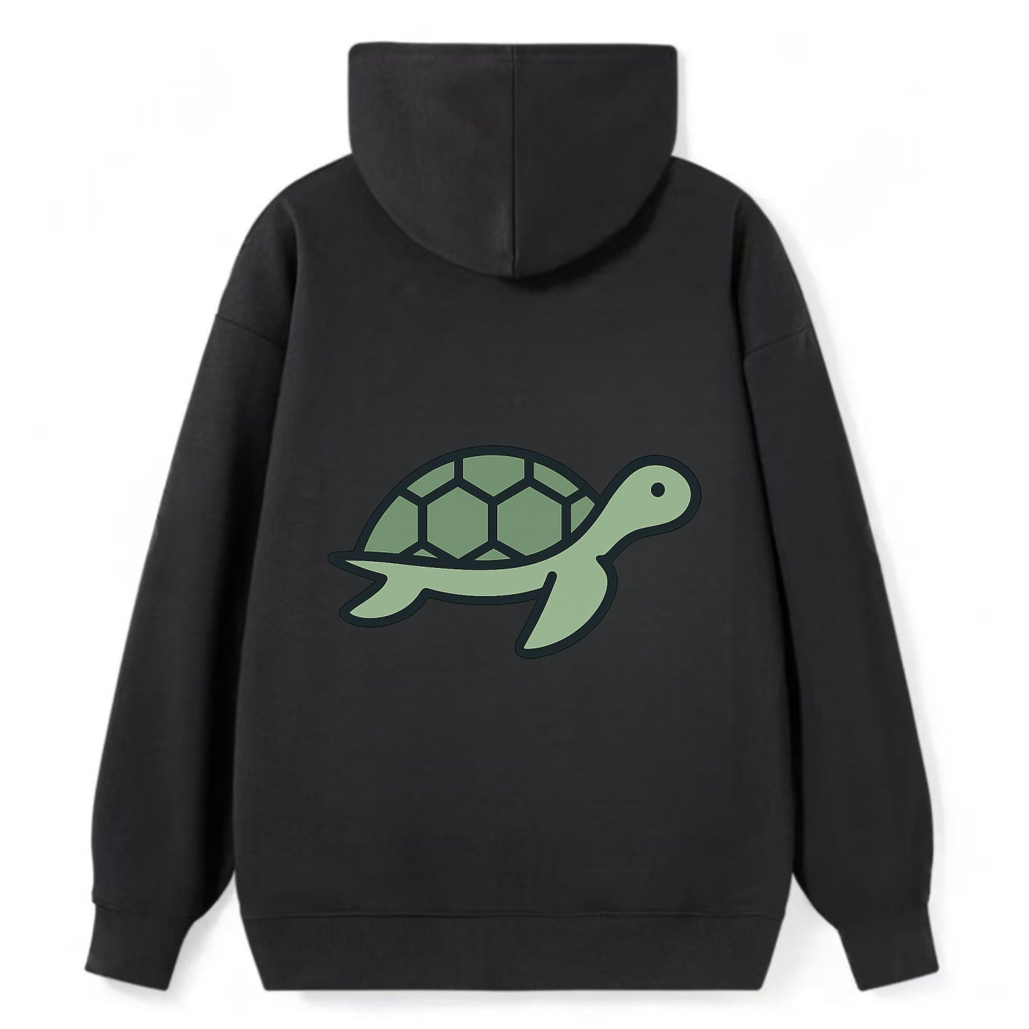 Sea Turtle - Green with shell pattern flat side profile - Classic Pullover Hoodie - Black