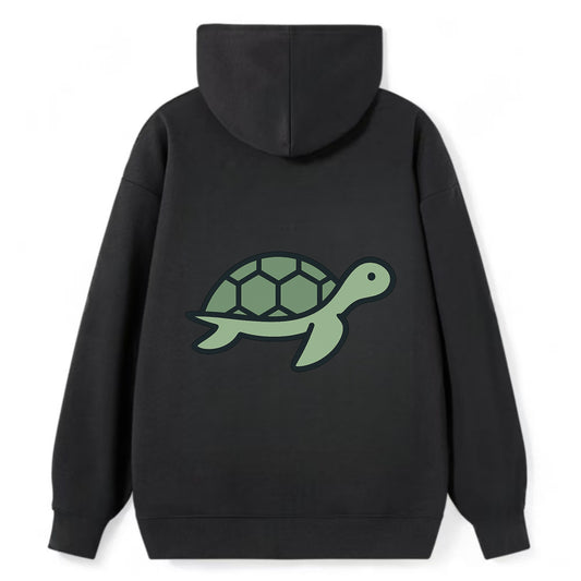 Sea Turtle - Green with shell pattern flat side profile - Classic Pullover Hoodie - Black