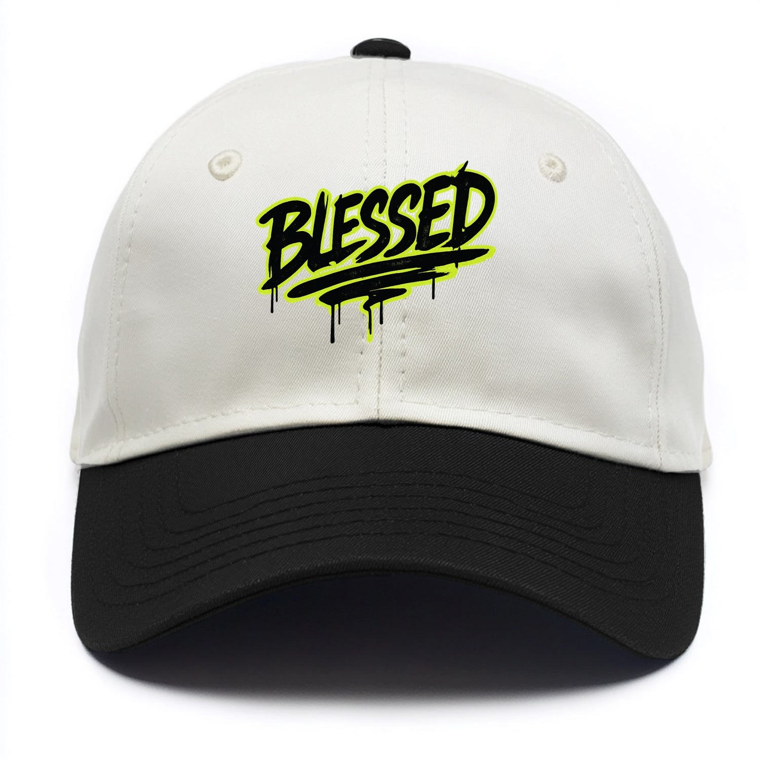 Bold typography design - "BLESSED" - recognizing good fortune, abundance - Two Tone Cap - Black