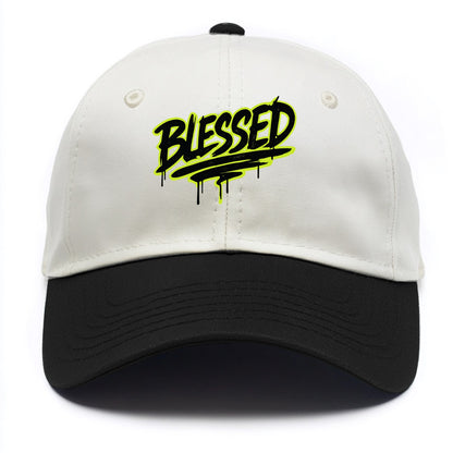 Bold typography design - "BLESSED" - recognizing good fortune, abundance - Two Tone Cap - Black