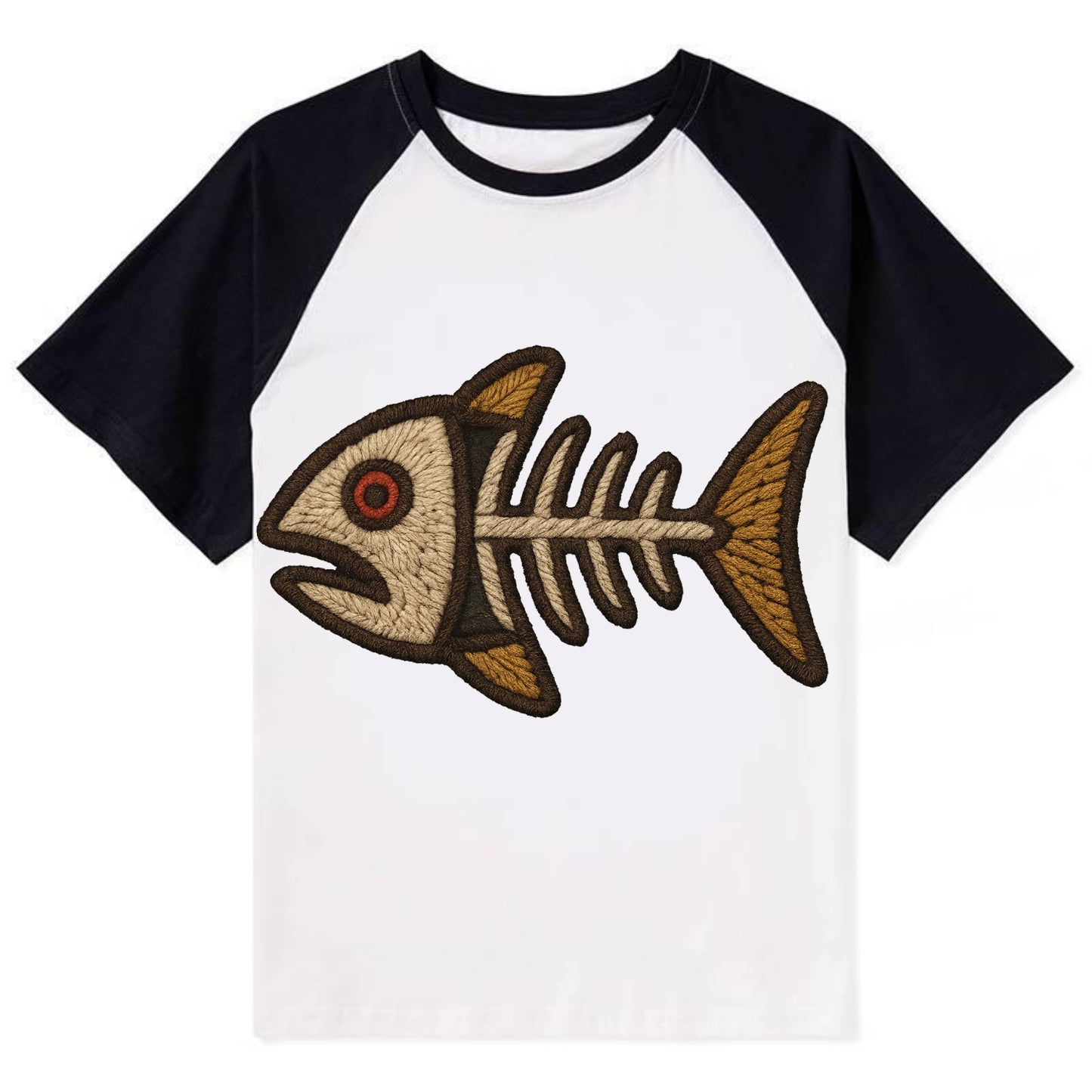 Fish Skeleton  - Contrast Raglan T-shirt - Black