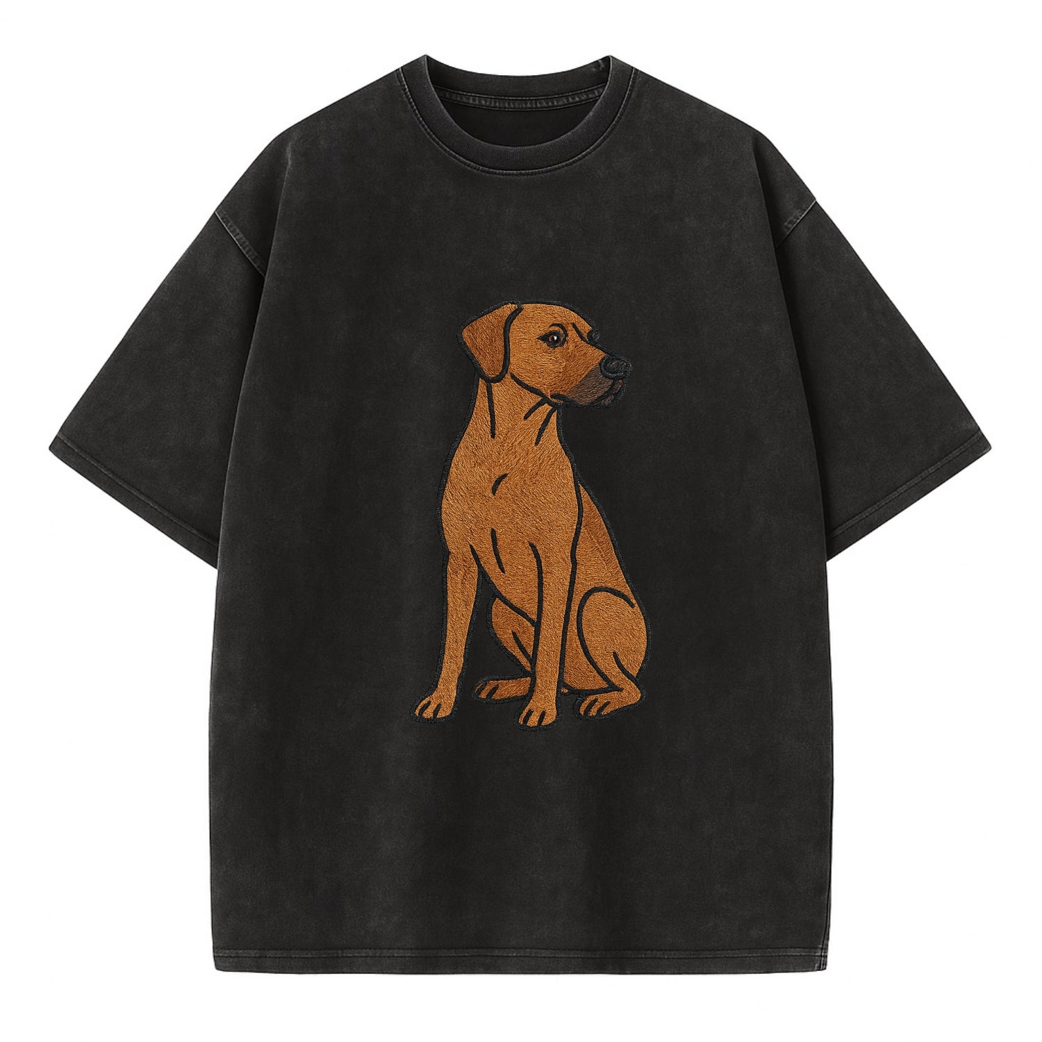 Rhodesian Ridgeback - Red wheaten embroidered pose - Vintage T-shirt - Black