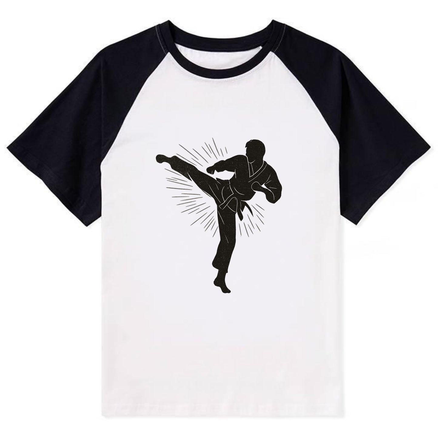 Taekwondo athlete spinning heel kick - Contrast Raglan T-shirt - Black