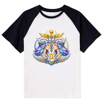 MERCURY WINGS | Winged messenger symbol | Caduceus staff | Swift - Contrast Raglan T-shirt - Black