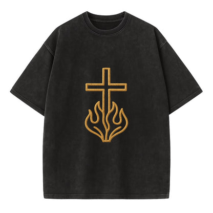 Burning Bush Cross  - Vintage T-shirt - Black