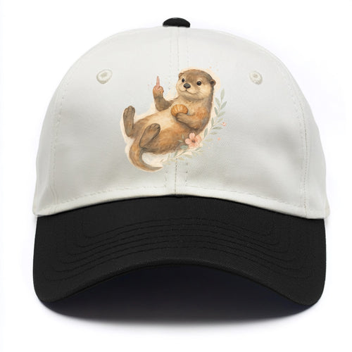 adorable otter floating on back, middle finger up while holding a shellfish - Two Tone Cap