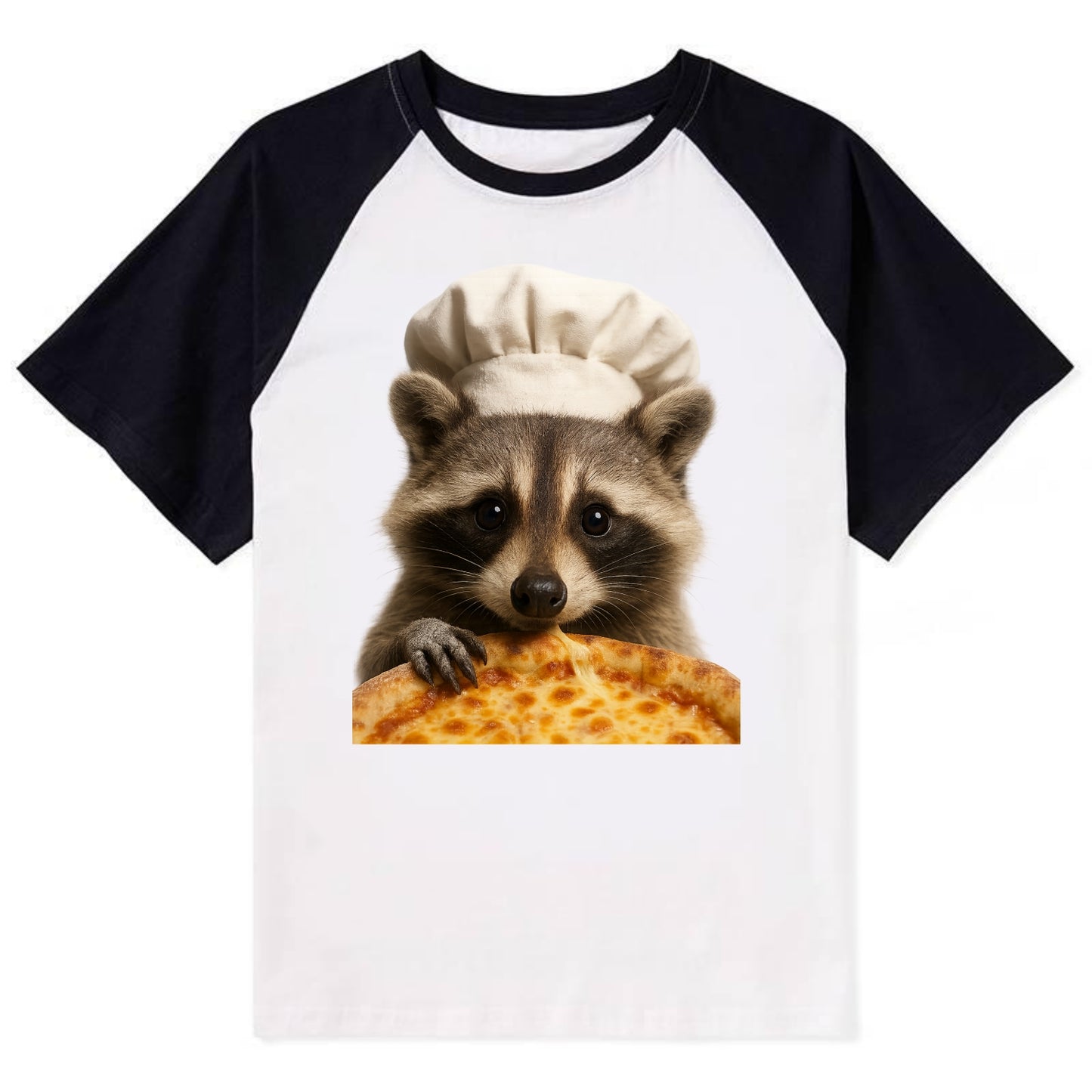 Pizza Dad Raccoon  - Contrast Raglan T-shirt - Black