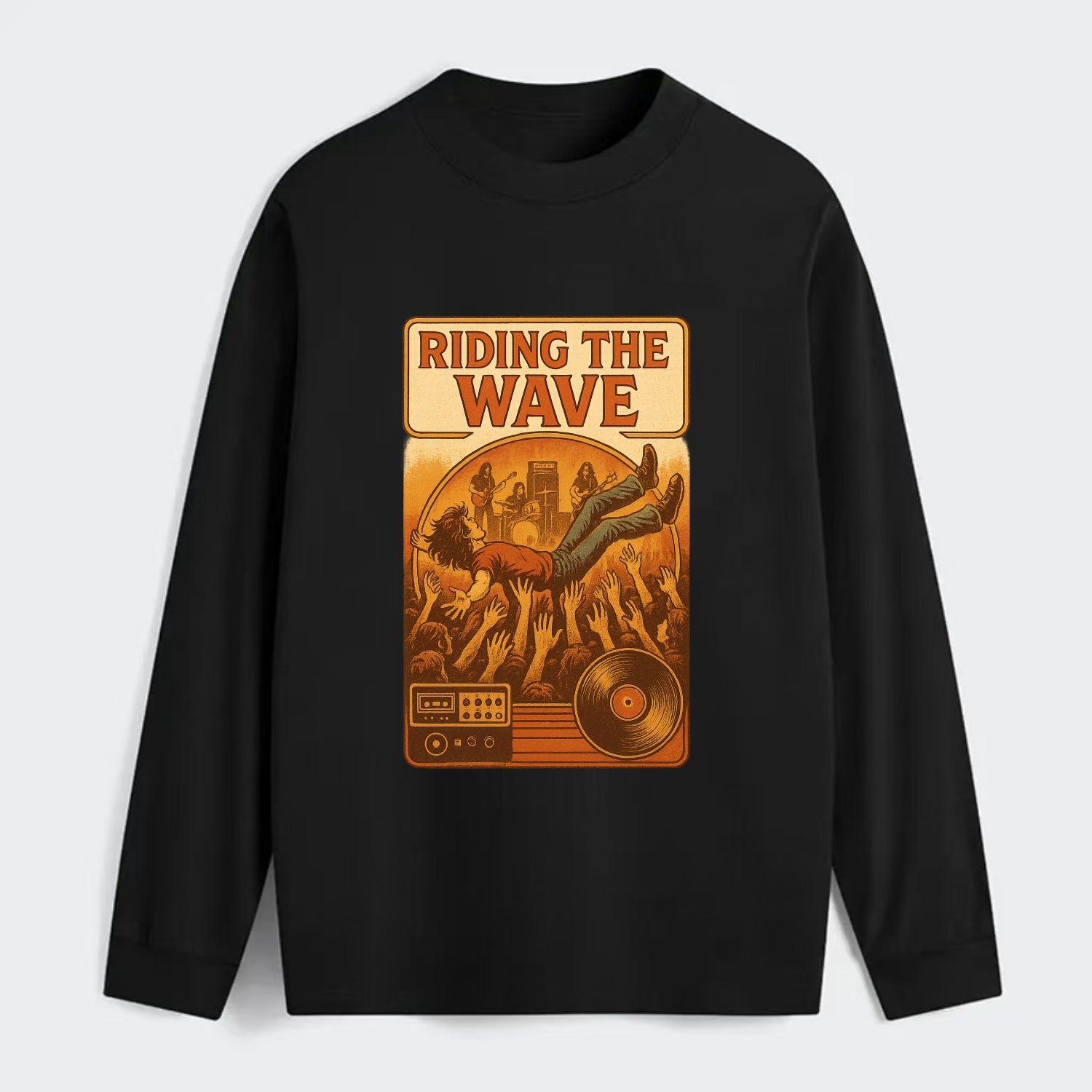 Crowd surfing at packed concert - "Riding the Wave" - concert energy - Classic Long Sleeve Shirt - Black