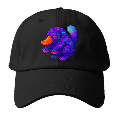 Quirky platypus with bill glowing in neon orange, beaver tail with - Baseball Cap For Big Heads - Black