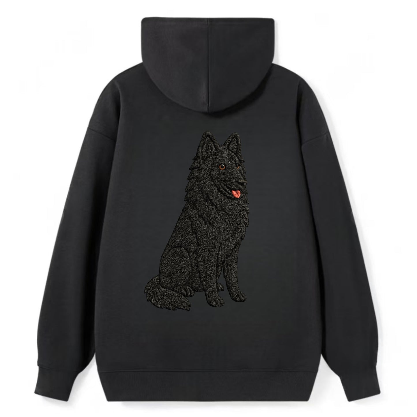 Belgian Sheepdog - Black long-haired embroidered pose - Classic Pullover Hoodie - Black